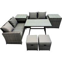 Fimous 6 Seater Outdoor Table Double Seat Sofa 2 Small Stool 2 Side Table Set in Dark Grey