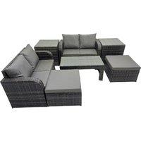 Fimous Garden Outdoor Furniture Set with 2 Side Tables 2 Big Stools in Dark Grey