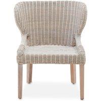 Orsina Wicker Grey Armchair with Wooden Legs, Rattan Outdoor Chair, Hand-woven Wicker Chair for Garden, Lounge in Cream