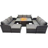 Fimous Garden Rattan 3 Seater Sofa with 2 Big Stool Dark Grey Mixed