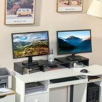 VINSETTO Dual Monitor Stand Riser with 3 Shelves Adjustable Length & Angle in Black