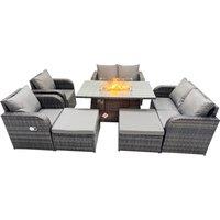 Fimous 8-seater Rattan Garden Furniture Dining Set with 2 Big Stools in Dark Grey