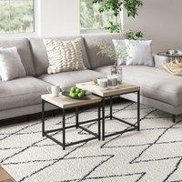 HOMCOM Coffee Table Set of 2, Nest of Tables with 3.5cm Thick Tabletop, Oak in Light Oak