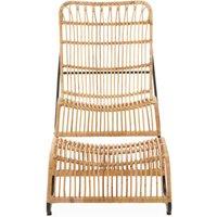 Orsina Rattan Chair & Footstool Set, Vertical Rattan Lining Chair, Hand-woven Rattan Set with Black Iron Frame in Brown