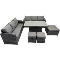 Fimous Rattan Garden Furniture Dining Set 9-seater with 3 Footstools in Dark Grey