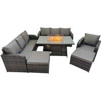 Fimous Garden Outdoor Rattan Furniture Set with Big Stool in Dark Grey