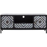 Orsina Geometric Pattern Media Unit, Durable Livingroom TV Unit, Strorage Modern TV Stand With Storage in Black