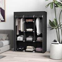 HOMCOM Fabric Portable Wardrobe with 8 Shelves 2 Hanging Rails in Black