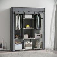 HOMCOM Fabric Portable Wardrobe with 8 Shelves 2 Hanging Rails in Dark Grey