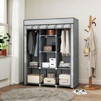 HOMCOM Fabric Portable Wardrobe with 8 Shelves 2 Hanging Rails in Light Grey