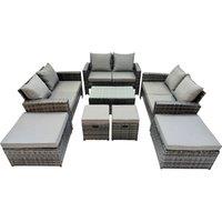 Fimous Lounge Double Seat Sofa Coffee Table Set with 4 Stool in Dark Grey