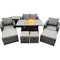 Fimous Garden Rattan Reclining Chair Love Sofa with 2 Big Stool in Dark Grey