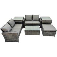 Fimous Lounge Double Seat Sofa Coffee Table Set with 2 Side Table Big Stool in Dark Grey