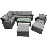 Fimous 9 Seat Poly Rattan Corner Sofa Set with 2 Big Stool Chair in Dark Grey