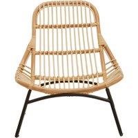 Orsina Wide Brown Natural Rattan Chair, Rattan Dining Chair for Outdoor, Rattan Patio Chair, Wood Reclined Chair
