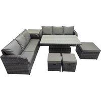 Fimous Rattan Garden Furniture Set 9-seater with Side Table 3 Footstools in Dark Grey