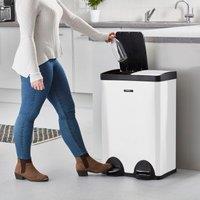 Cooks Professional Dual Pedal Bin 60L with 2 x Compartments & Soft Close Lids in White
