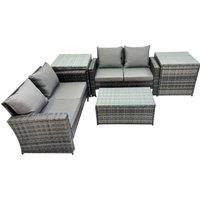 Fimous Lounge Double Seat Sofa Coffee Table Set with 2 Side Table in Dark Grey