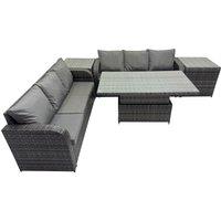 Fimous Rattan Garden Furniture Dining Set 6-seater with 2 Side Table in Dark Grey