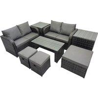 Fimous Garden Outdoor Furniture Set with 2 Side Tables 3 Stools in Dark Grey
