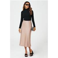 FS Collection Women's Satin Midi Skirt with Fluid A-Line Silhouette in Light Brown | Size: Large