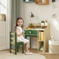 AIYAPLAY Kids Desk & Chair Set with Storage Shelves, Drawer, Green