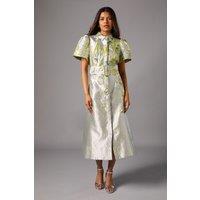 Coast Women's Petite Belted Jacquard Shirt Dress in Silver | Size: 8