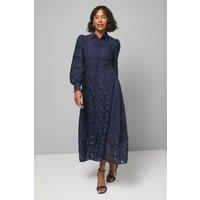 Wallis Women's Premium Lace Button Through Maxi Dress in Navy | Size: 14