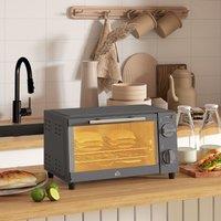 HOMCOM Mini Oven 9L Countertop Electric Grill w/ Temp Timer Control 750W in Grey