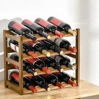 HOMCOM Bamboo Wine Rack 16 Bottles 4 tier Display Storage Shelves in Brown