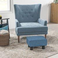 HOMCOM Footstool Ottoman Cube with Plastic Legs in Blue | Size: 40 cm x 30 cm