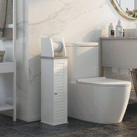 Kleankin Slim Bathroom Floor Cabinet with Cupboard Roll Holder Adjustable Shelf in White