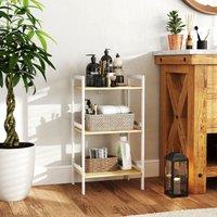 HOMCOM 3-Tier Bamboo Bathroom Storage Shelf with Adjustable Rack in White