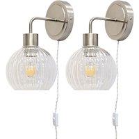 First Choice Lighting Set of 2 Toby - Satin Nickel Plug in Wall Lights Clear Shades in Silver