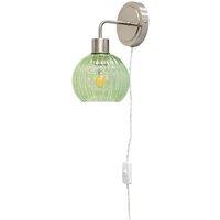 First Choice Lighting Toby - Satin Nickel Plug in Wall Light with Betchley Green Shade in Silver