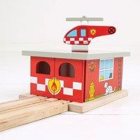 Bigjigs Rail Wooden Fire Station Shed for Wooden Train Track