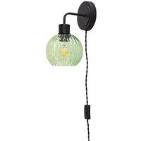 First Choice Lighting Toby - Black Plug in Wall Light with Betchley Green Ribbed Shade