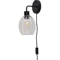 First Choice Lighting Toby - Black Plug in Wall Light with Birch Fluted Glass Shade