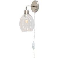 First Choice Lighting Toby - Satin Nickel Plug in Wall Light with Birch Fluted Glass Shade in Silver