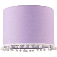 Happy Homewares Cute & Modern Cotton Fabric Lamp Shade with White Woolly Pom-Poms in Lilac | Size: 10 inches