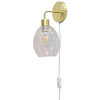 First Choice Lighting Toby - Satin Brass Plug in Wall Light with Birch Fluted Glass Shade in Gold