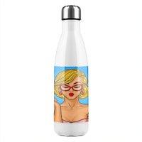 Benjamin Tate Design Pop art illustration woman paints her lips Designer Stainless Steel Bottle in Natural