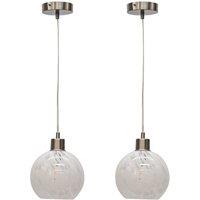 First Choice Lighting Set of 2 Confetti - Glass Globe with Satin Nickel Pendant Fittings in White