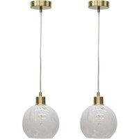 First Choice Lighting Set of 2 Confetti - Glass Globe with Satin Brass Pendant Fittings in White