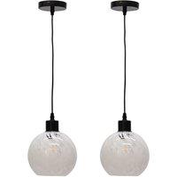 First Choice Lighting Set of 2 Confetti - Glass Globe with Black Pendant Fittings in White
