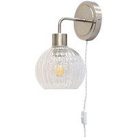 First Choice Lighting Toby - Satin Nickel Plug in Wall Light with Betchley Clear Shade in Silver