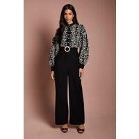 Coast Women's Blouson Sleeve Belted Wide Leg Jumpsuit in Mono | Size: 10