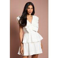 Pleat Collar Button Detail Mini Dress
