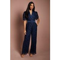 Coast Women's Short Sleeve Lace Wide Leg Jumpsuit in Navy | Size: 8