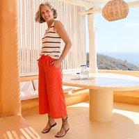 Petite Cropped Wide Leg Pull-on Linen Trousers